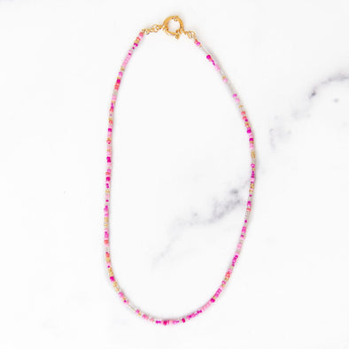 Pearl Layered Necklace with pink beads| Silvermerc Designs Necklace